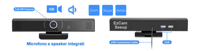 Webcam con microfono e speaker integrati Webcam USB all in one con microfono e speaker